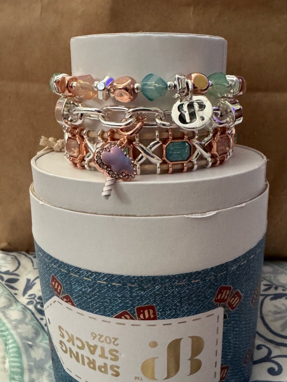 Layered Rose Gold & Aqua Bead Bracelet Set - Spring Stacks Style